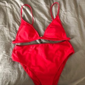 High waisted red bikini